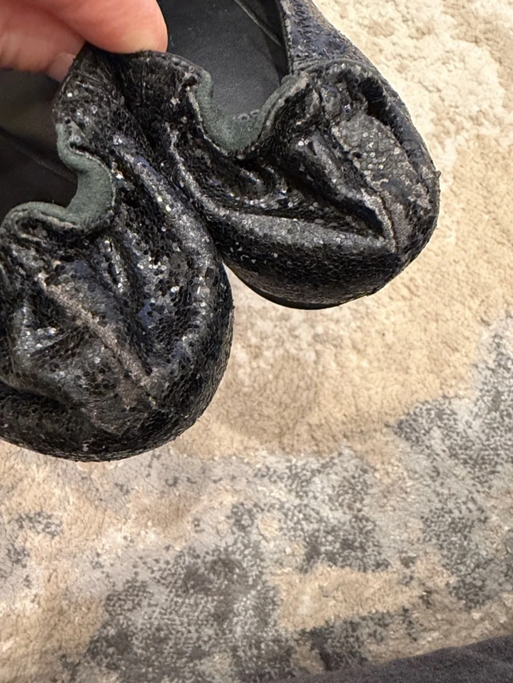 Tory Burch Black Glitter Reva Ballerina Flats Size 7.5